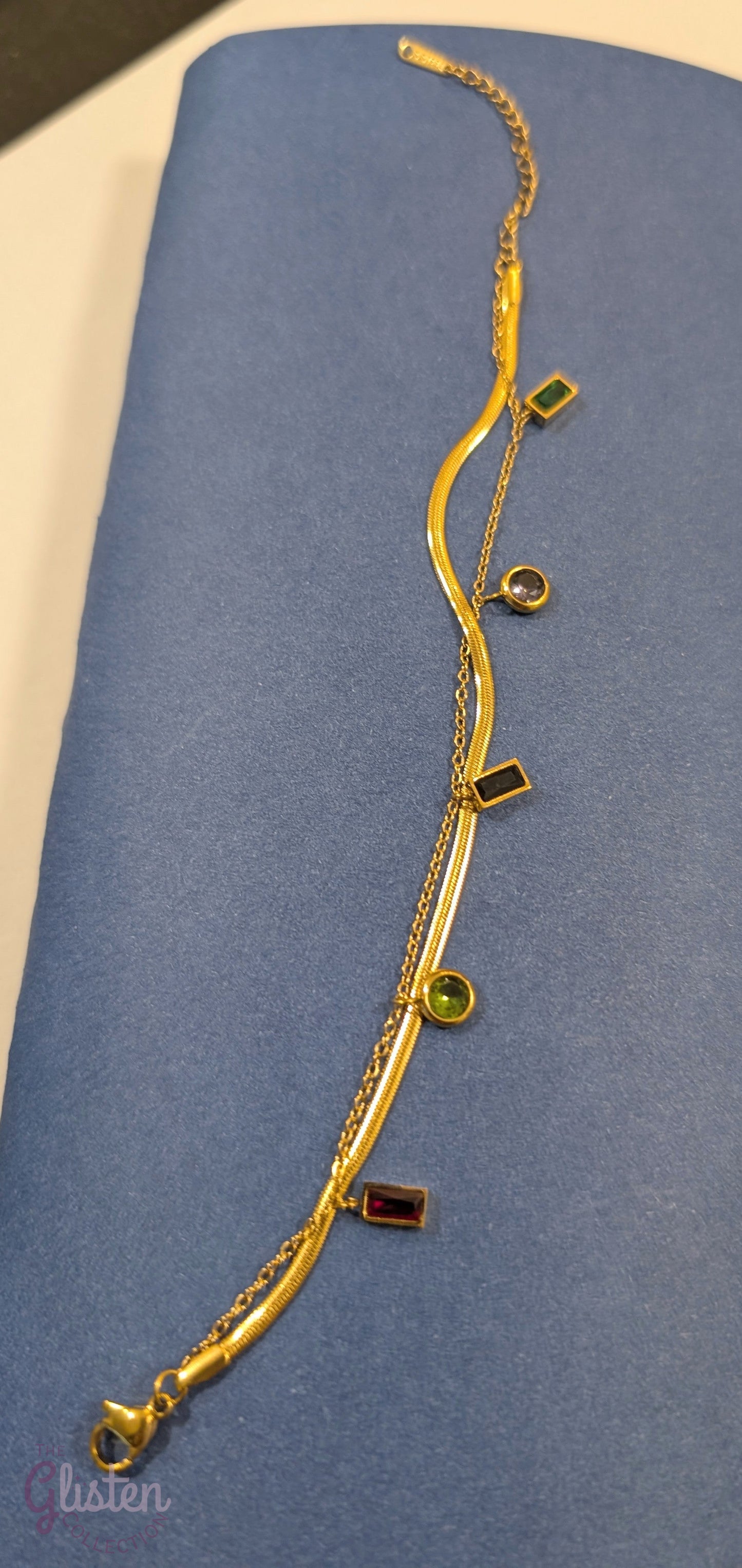 Colorful zircon stainless steel bracelet with vibrant multi-colored stones, perfect for a bold and stylish look.