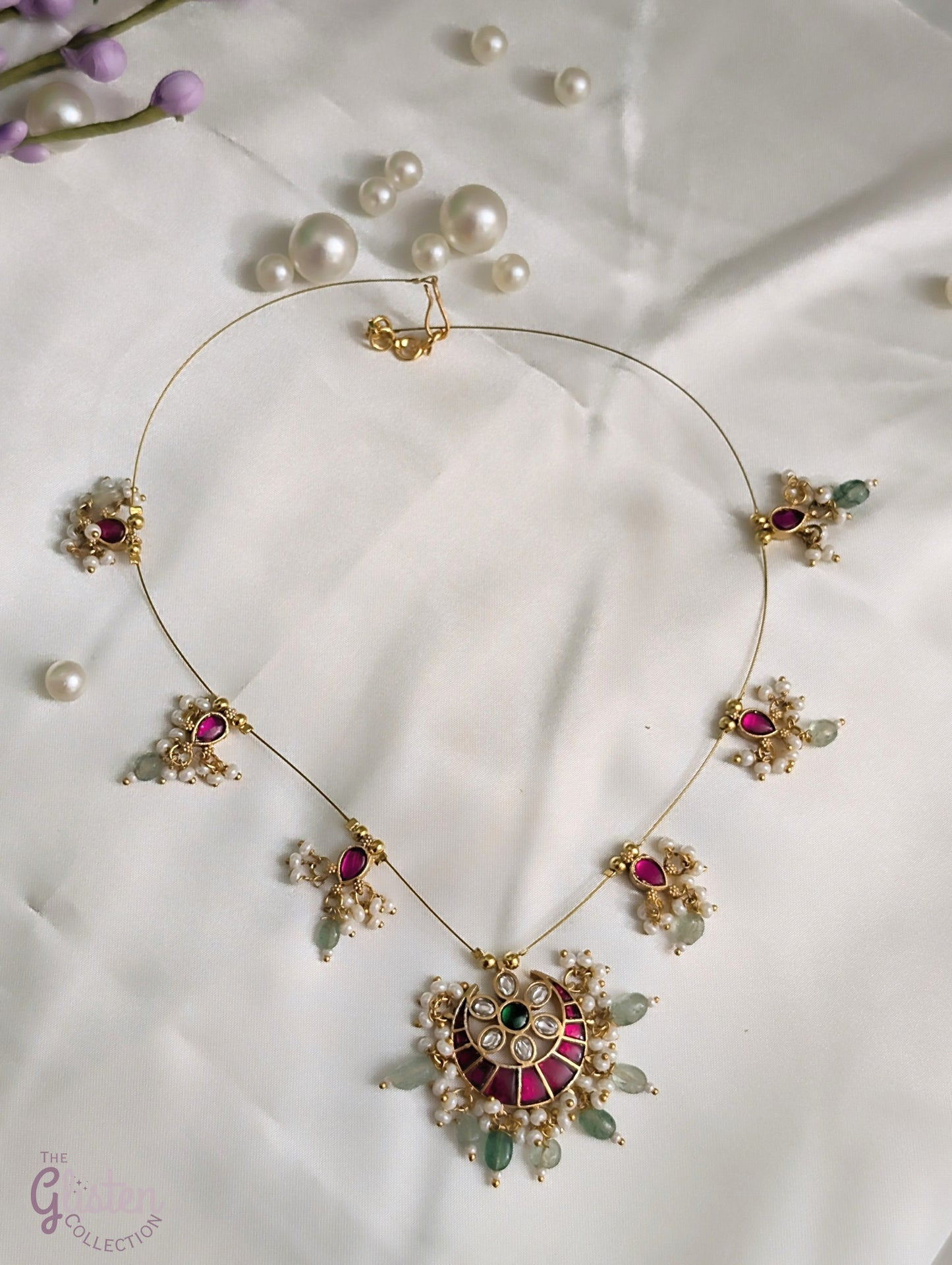 Invisible Kundan necklace with floating gemstones — trendy and elegant jewellery perfect for young fashion lovers and festive occasions.
