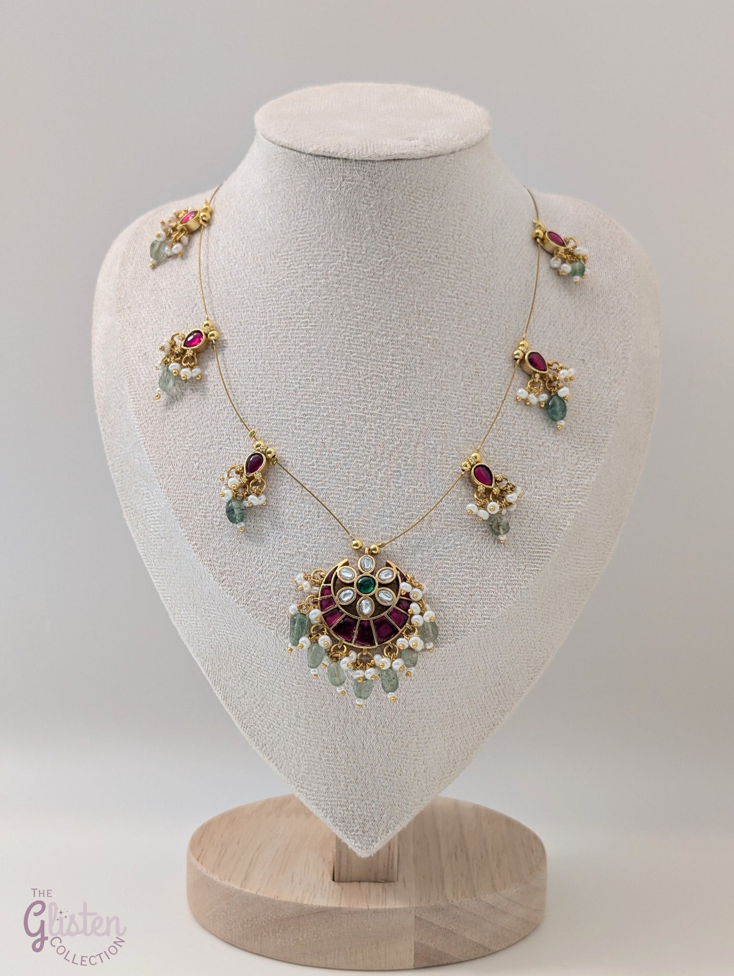 Invisible Kundan necklace with floating gemstones — trendy and elegant jewellery perfect for young fashion lovers and festive occasions.