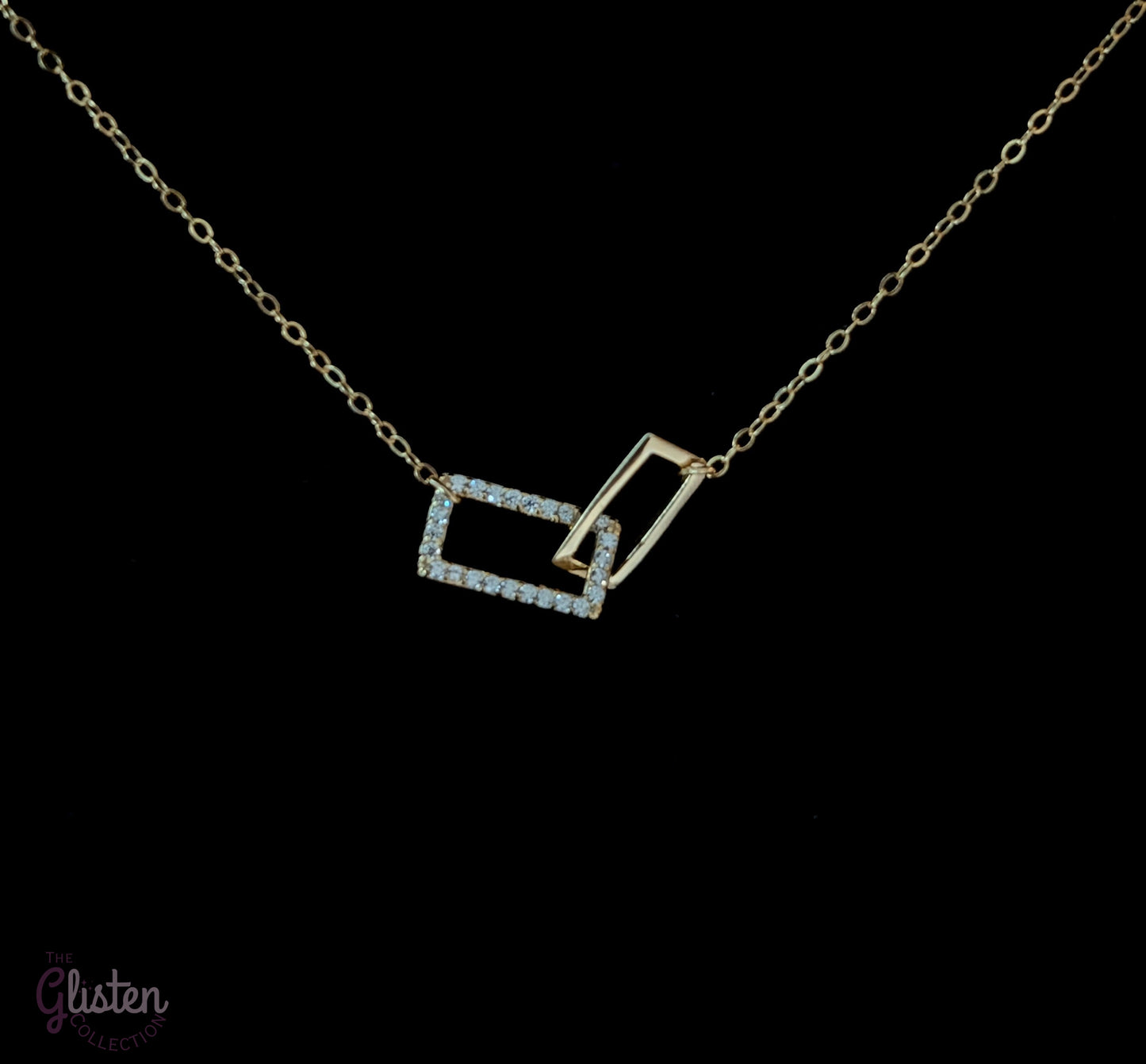 14K gold-plated geometric pendant necklace with rhinestone inlay on 925 silver – perfect for office and daily wear.