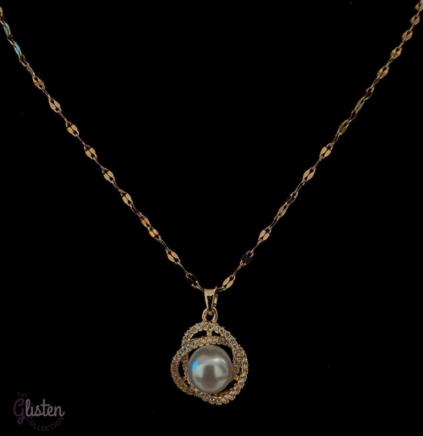 14K gold-plated titanium steel pearl and zircon ring chain necklace for daily, office, and elegant wear.