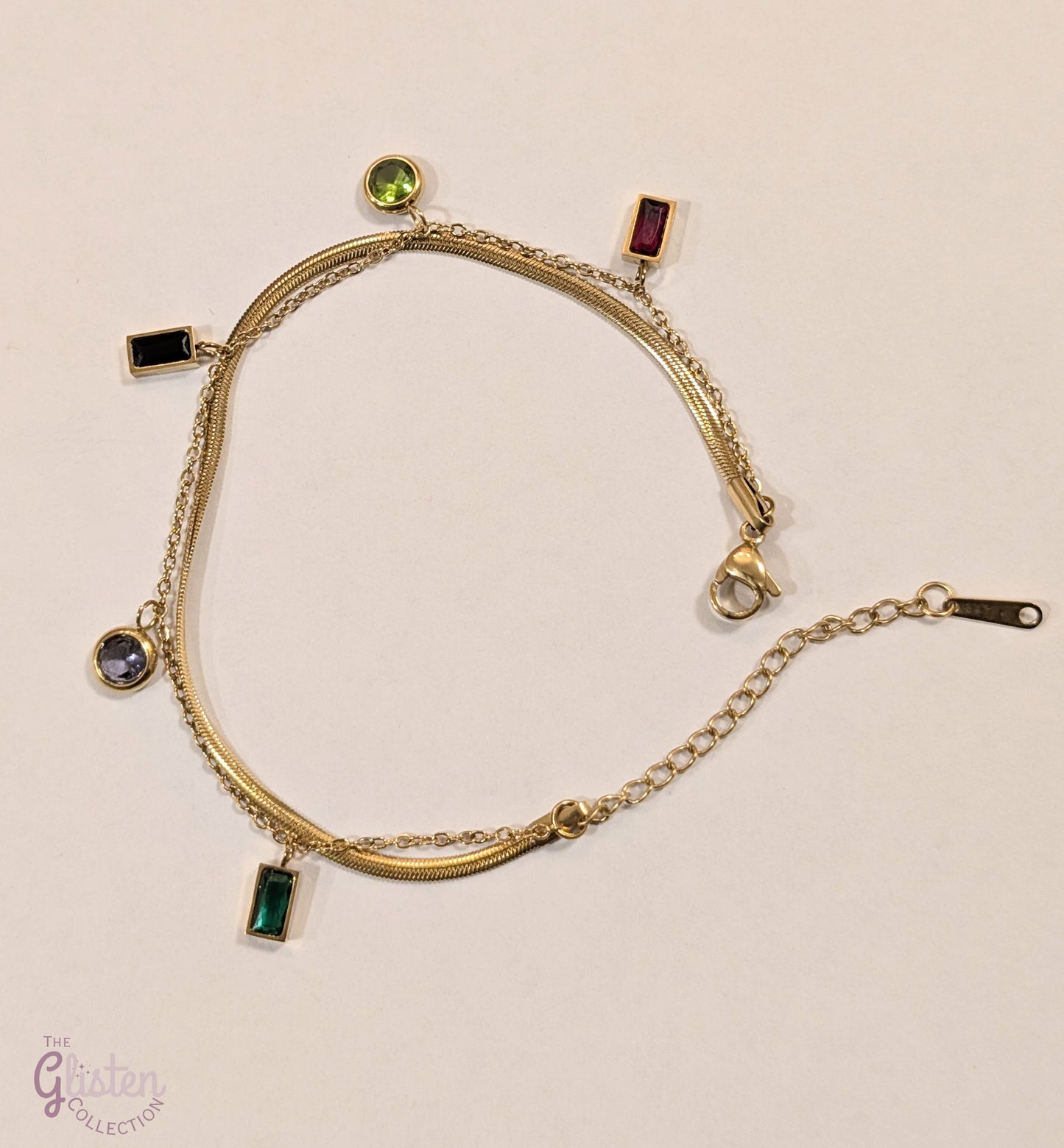Colorful zircon stainless steel bracelet with vibrant multi-colored stones, perfect for a bold and stylish look.
