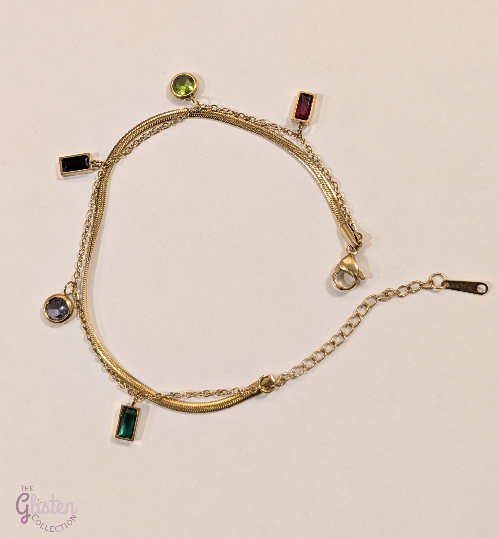 Colorful zircon stainless steel bracelet with vibrant multi-colored stones, perfect for a bold and stylish look.