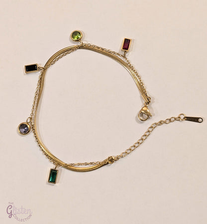 Colorful zircon stainless steel bracelet with vibrant multi-colored stones, perfect for a bold and stylish look.
