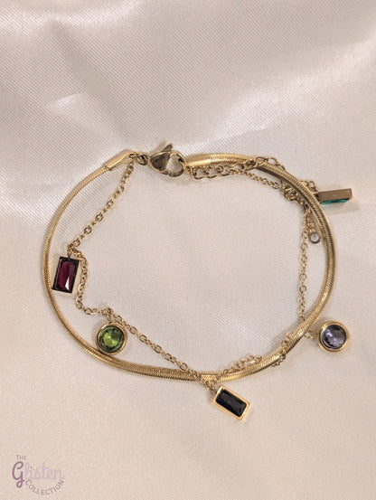 Colorful zircon stainless steel bracelet with vibrant multi-colored stones, perfect for a bold and stylish look.
