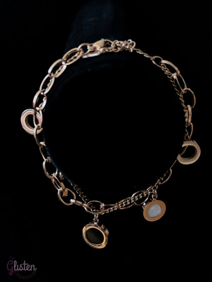 Roman-inspired double-layer titanium steel bracelet with 18K gold plating, adding a stylish and modern touch to any outfit.