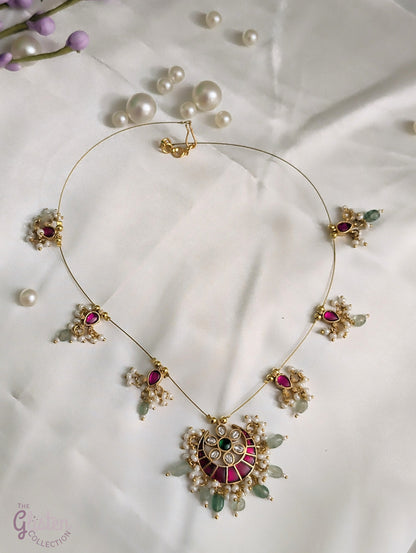 Invisible Kundan necklace with floating gemstones — trendy and elegant jewellery perfect for young fashion lovers and festive occasions.