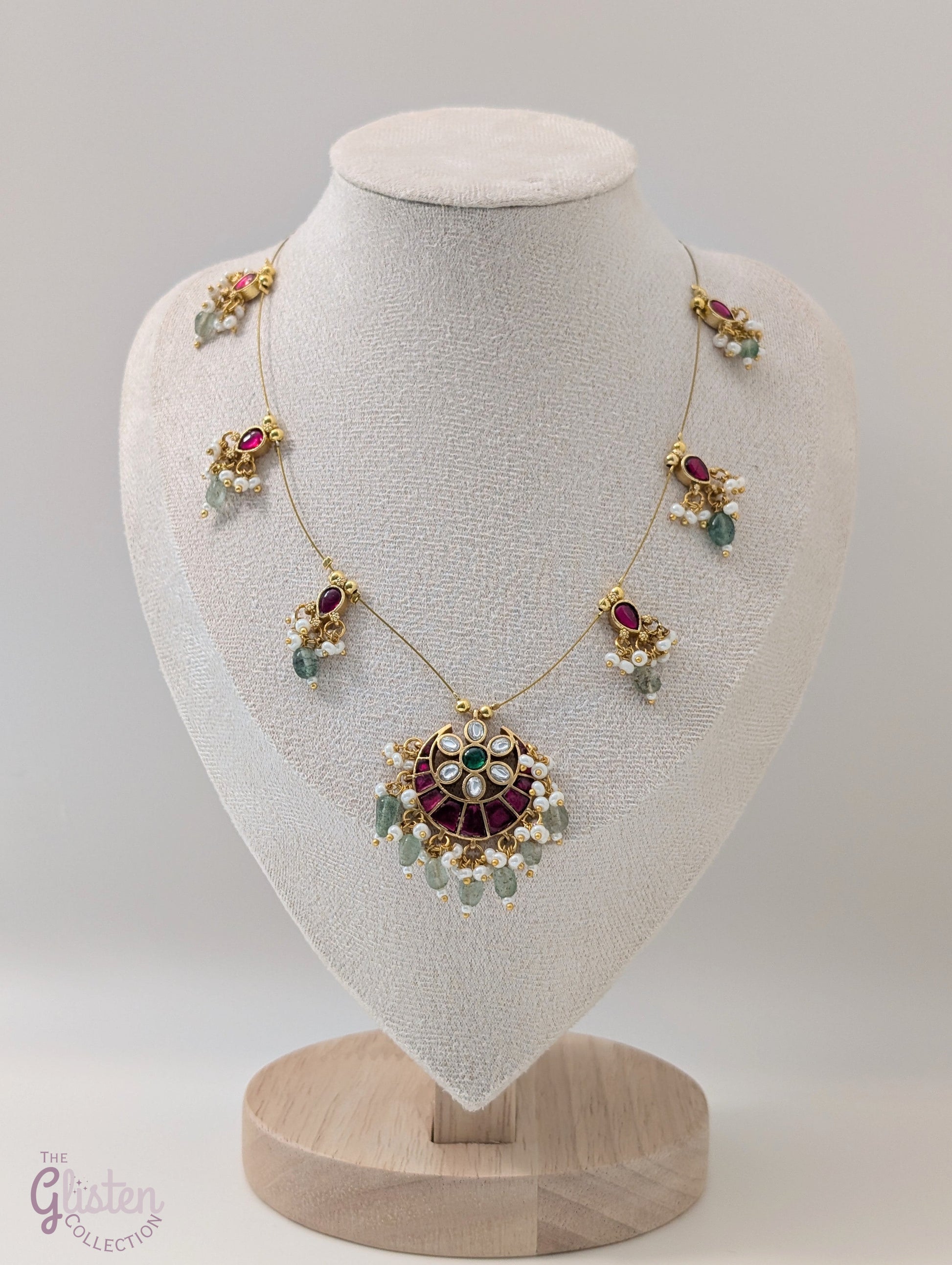 Invisible Kundan necklace with floating gemstones — trendy and elegant jewellery perfect for young fashion lovers and festive occasions.