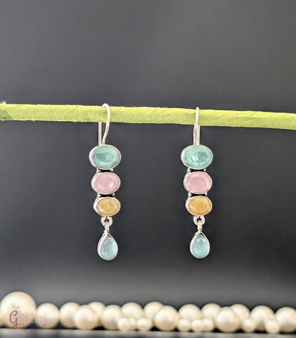 Oxidized Aura Drops with multicolor stone inlays and oxidized finish — versatile everyday wear earrings, combining traditional and modern charm, perfect for all occasions.