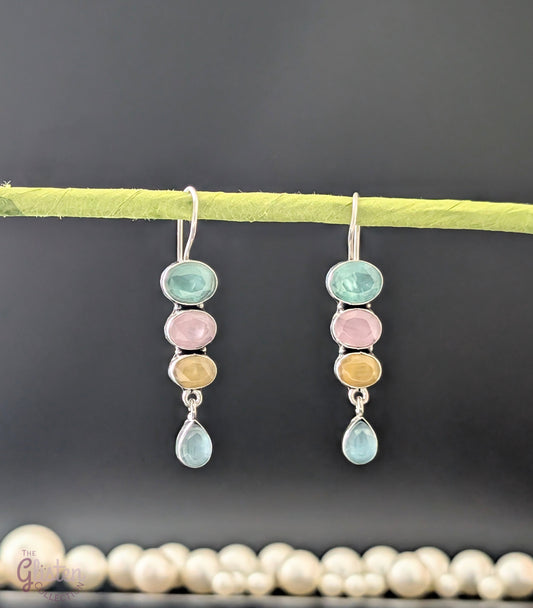 Oxidized Aura Drops with multicolor stone inlays and oxidized finish — versatile everyday wear earrings, combining traditional and modern charm, perfect for all occasions.