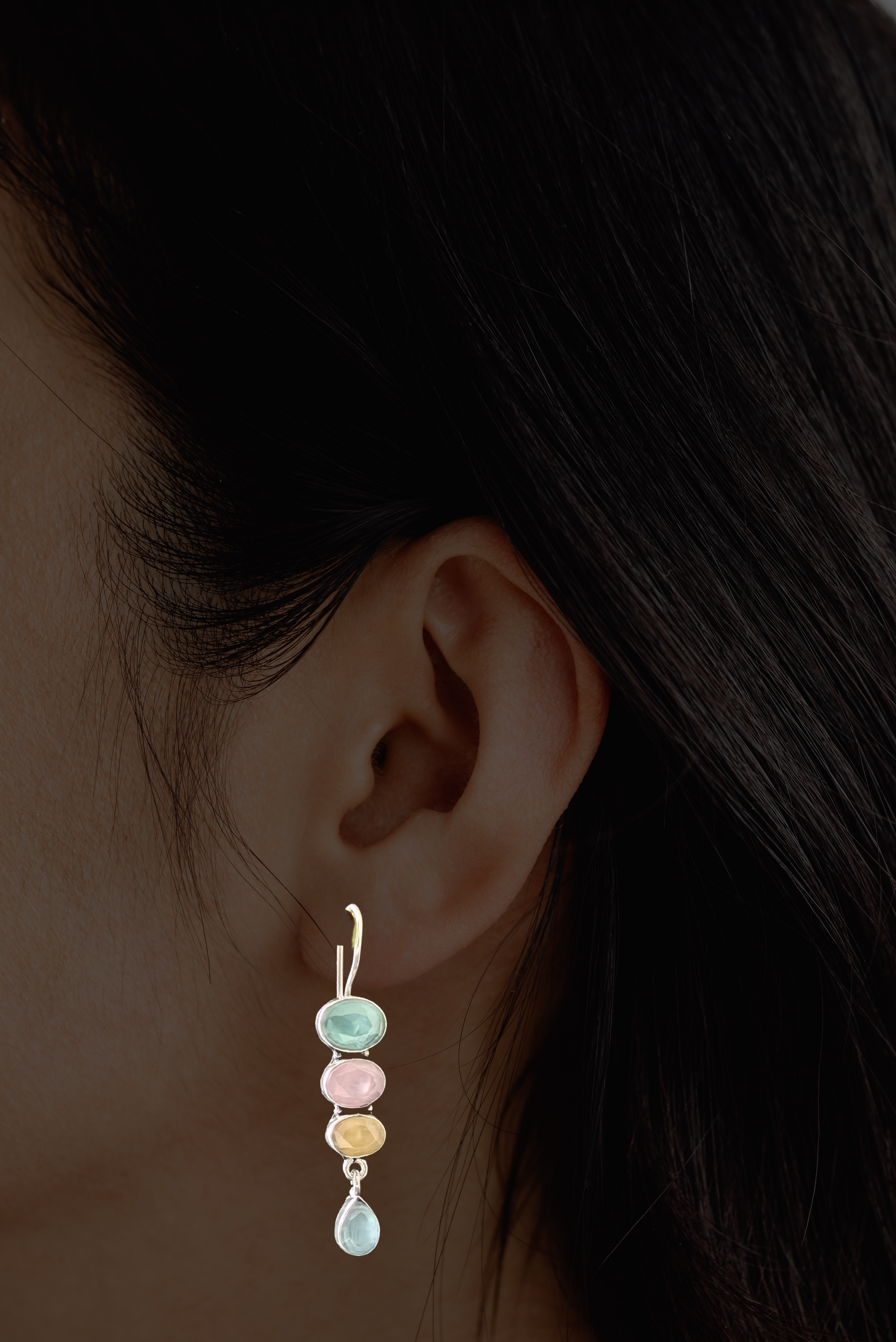 Oxidized Aura Drops with multicolor stone inlays and oxidized finish — versatile everyday wear earrings, combining traditional and modern charm, perfect for all occasions.
