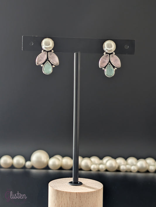 Oxidized silver earrings with marquise stones and pearls — vintage-style statement earrings for weddings, festive occasions, and timeless elegance.