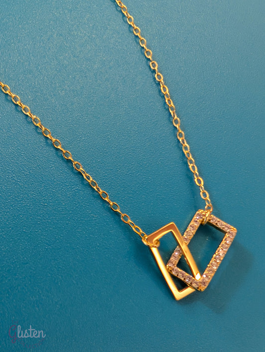 14K gold-plated geometric pendant necklace with rhinestone inlay on 925 silver – perfect for office and daily wear.