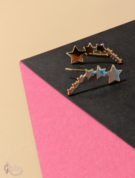 Gold-plated 925 sterling silver star-shaped stud earrings with zircon inlay, perfect for daily and office wear.