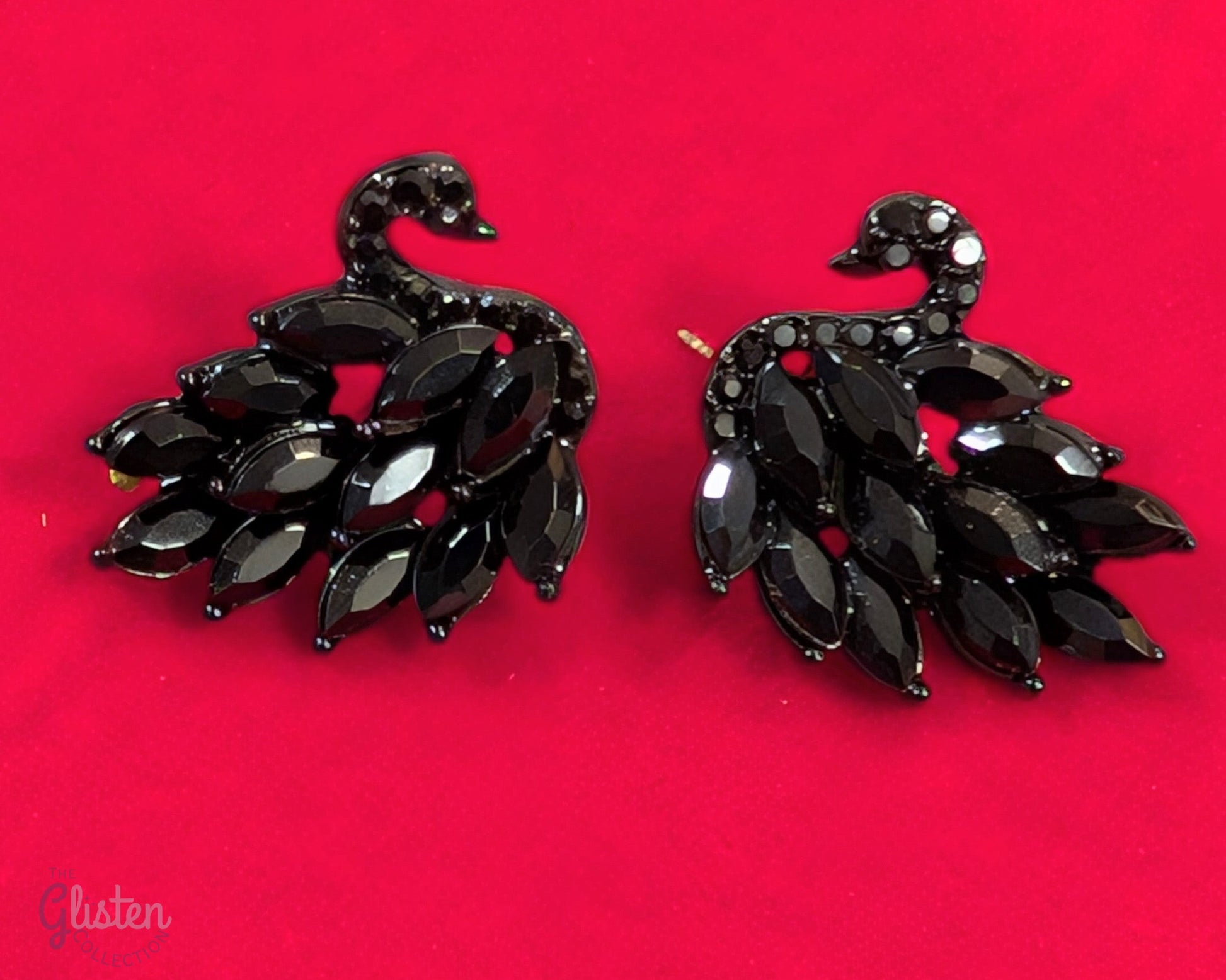 Elegant black swan drop earrings with zircon accents and copper inlay, perfect for formal and party wear in Canada.