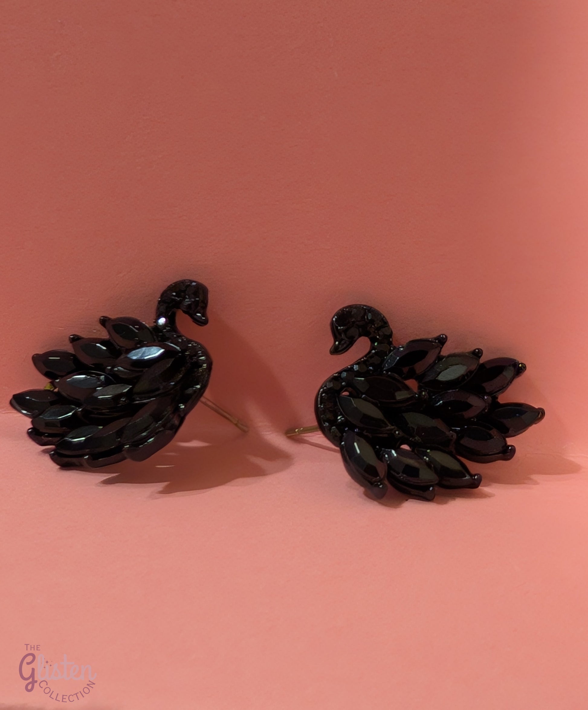 Elegant black swan drop earrings with zircon accents and copper inlay, perfect for formal and party wear in Canada.