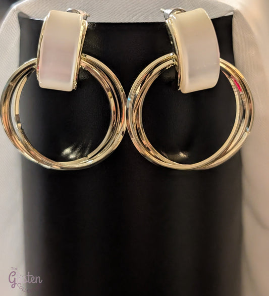 Minimalist drop earrings with opal inlay, pearl accents, and zircon detailing, perfect for daily wear and office styling.