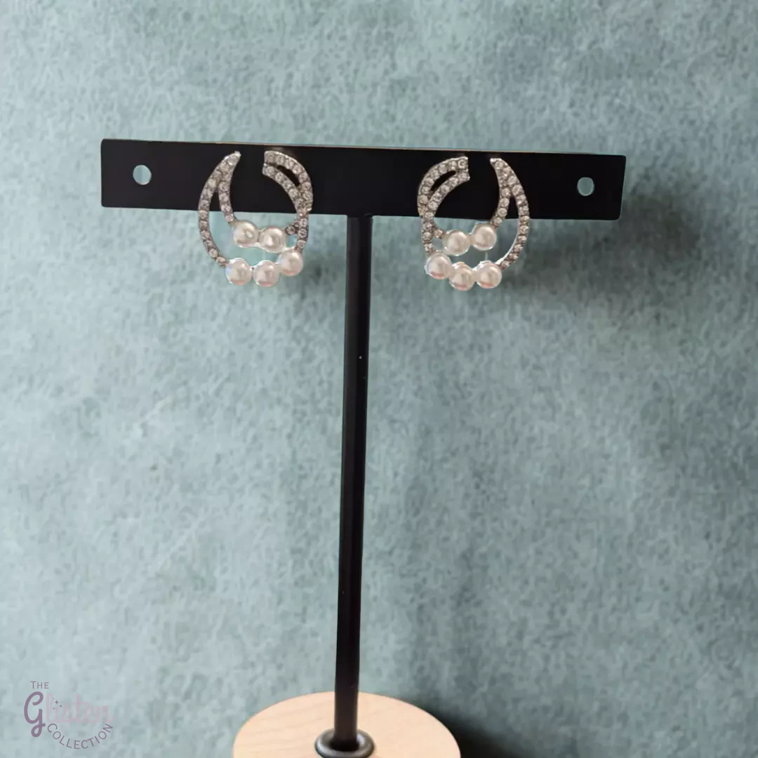 Gold-toned curved drop earrings with single pearl ends, perfect for daily and office wear.