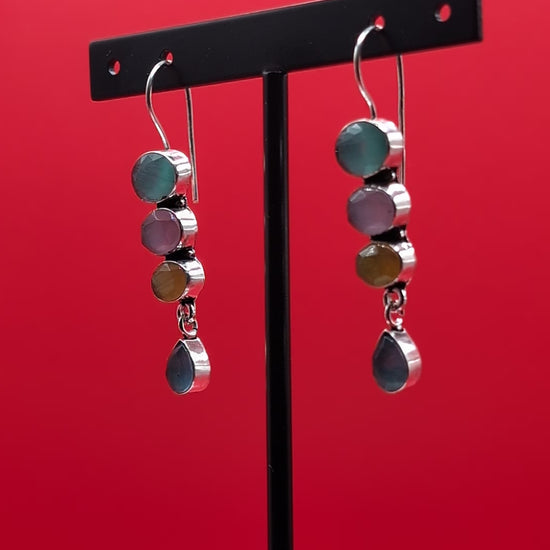 Oxidized Aura Drops with multicolor stone inlays and oxidized finish — versatile everyday wear earrings, combining traditional and modern charm, perfect for all occasions.