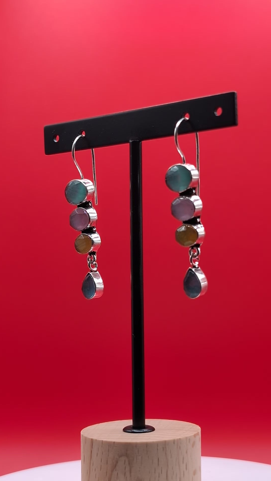 Oxidized Aura Drops with multicolor stone inlays and oxidized finish — versatile everyday wear earrings, combining traditional and modern charm, perfect for all occasions.