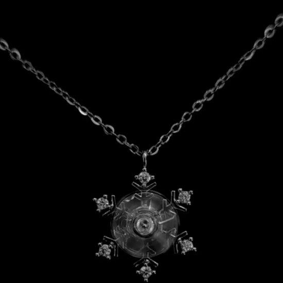 Rotatable snowflake pendant necklace with titanium steel plating and artificial gemstones, adding a dynamic and elegant touch to your outfit.
